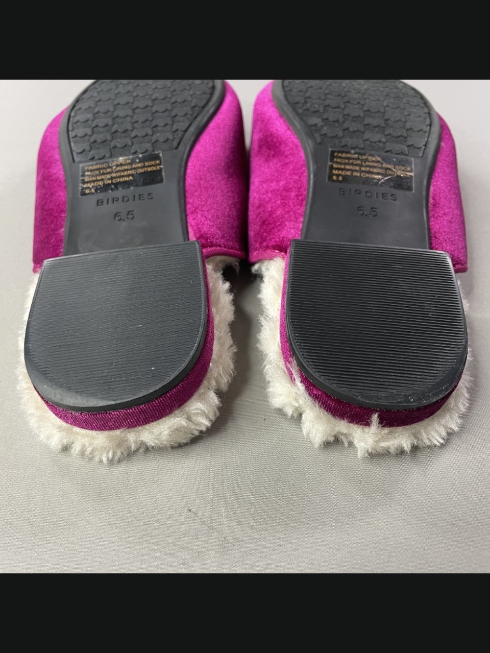 Birdies Velvet Mule Slippers in Magenta with Faux Fur Lining - Picture 9 of 11